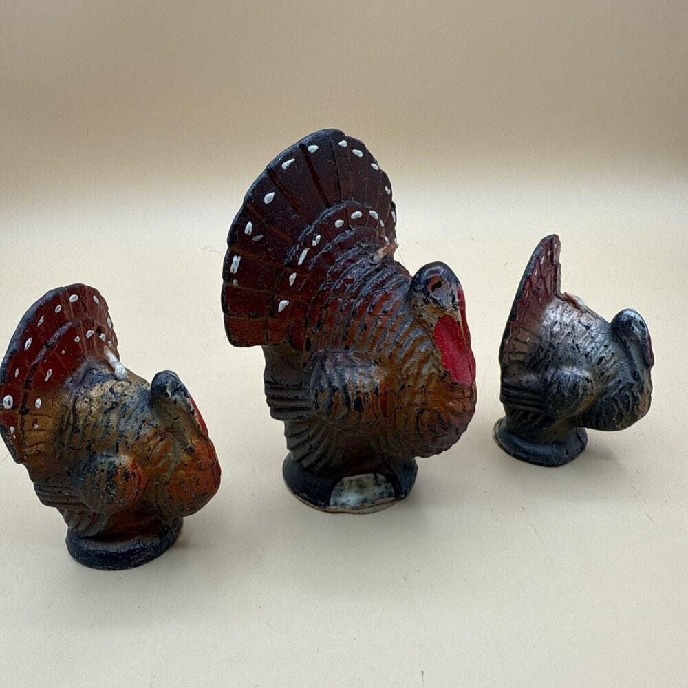 VTG Gurley Novelty Candles Turkey Thanksgiving Set 3 USA Decor Table Fall